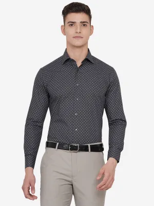 Grey Printed Slim Fit Formal Shirt | Metal