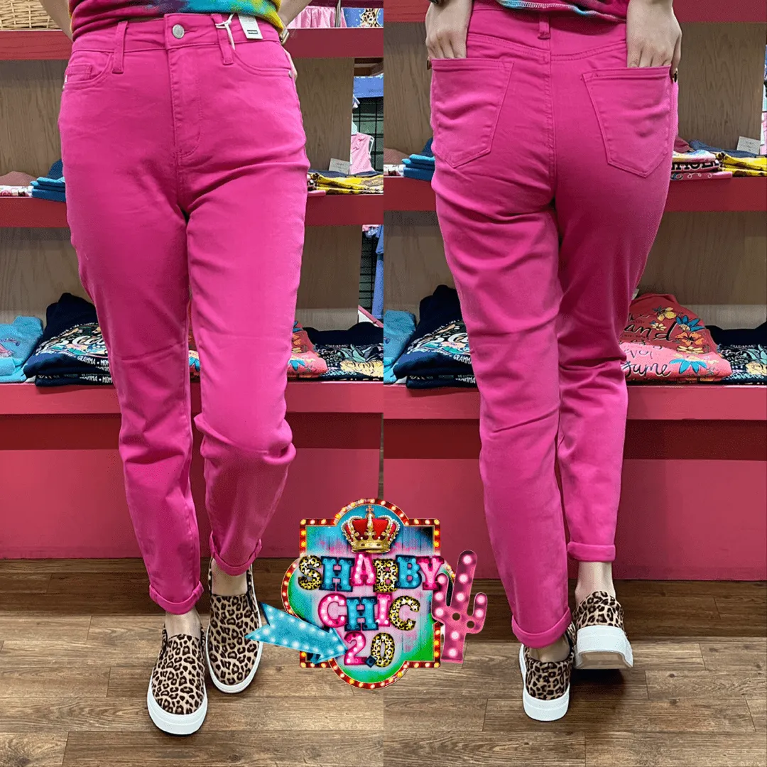 High Rise Slim Fit Hot Pink Judy Blue Jeans - NON DISTRESSED