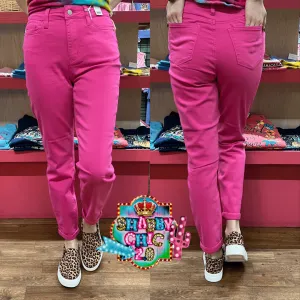 High Rise Slim Fit Hot Pink Judy Blue Jeans - NON DISTRESSED