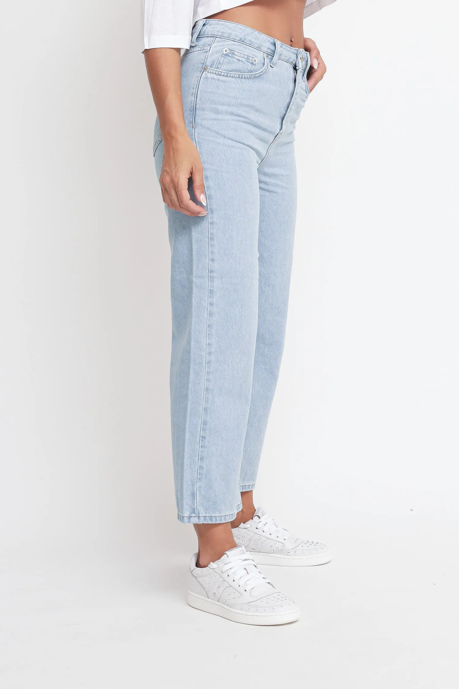High Waist Cropped Jeans - Light Blue