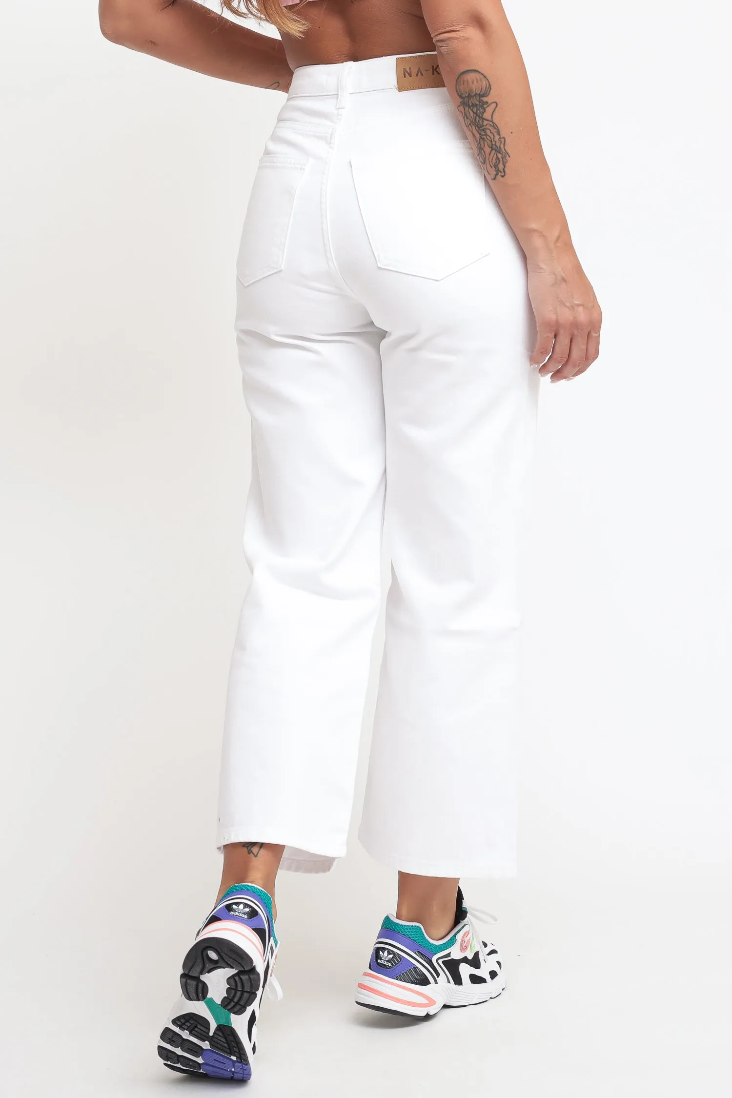 High Waist Cropped Jeans - White