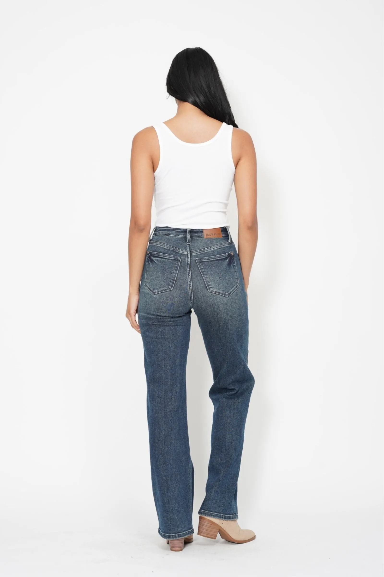 High Waist Western Seam Detail Straight Jeans by Judy Blue