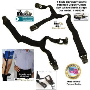 HoldUp Dress Shirt Stay Downs Y-style Shirt Tail garter straps with Patented Plastic Gripper Clasps