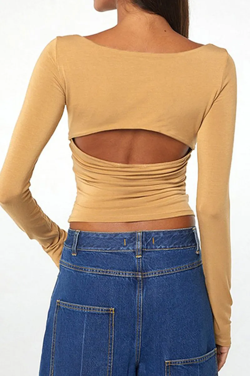 HTS1163 Deep V Ruched Long Sleeve Top