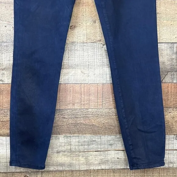 J Brand Alana Coated Skinny Jeans High Rise Cropped Stellar Navy Blue Size 28