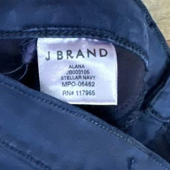 J Brand Alana Coated Skinny Jeans High Rise Cropped Stellar Navy Blue Size 28