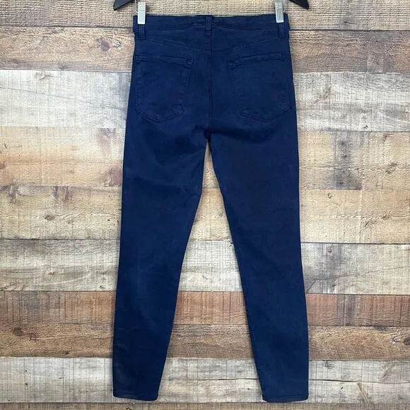 J Brand Alana Coated Skinny Jeans High Rise Cropped Stellar Navy Blue Size 28