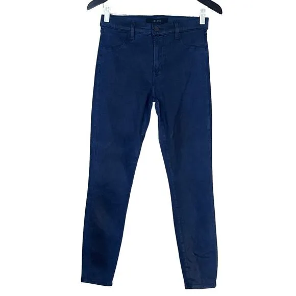J Brand Alana Coated Skinny Jeans High Rise Cropped Stellar Navy Blue Size 28