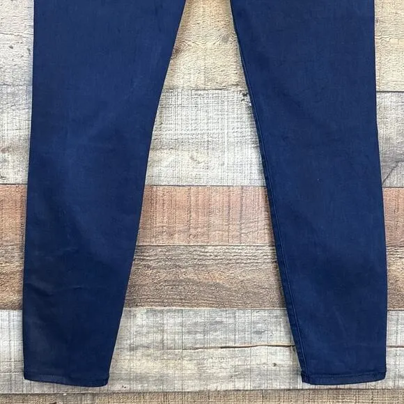 J Brand Alana Coated Skinny Jeans High Rise Cropped Stellar Navy Blue Size 28