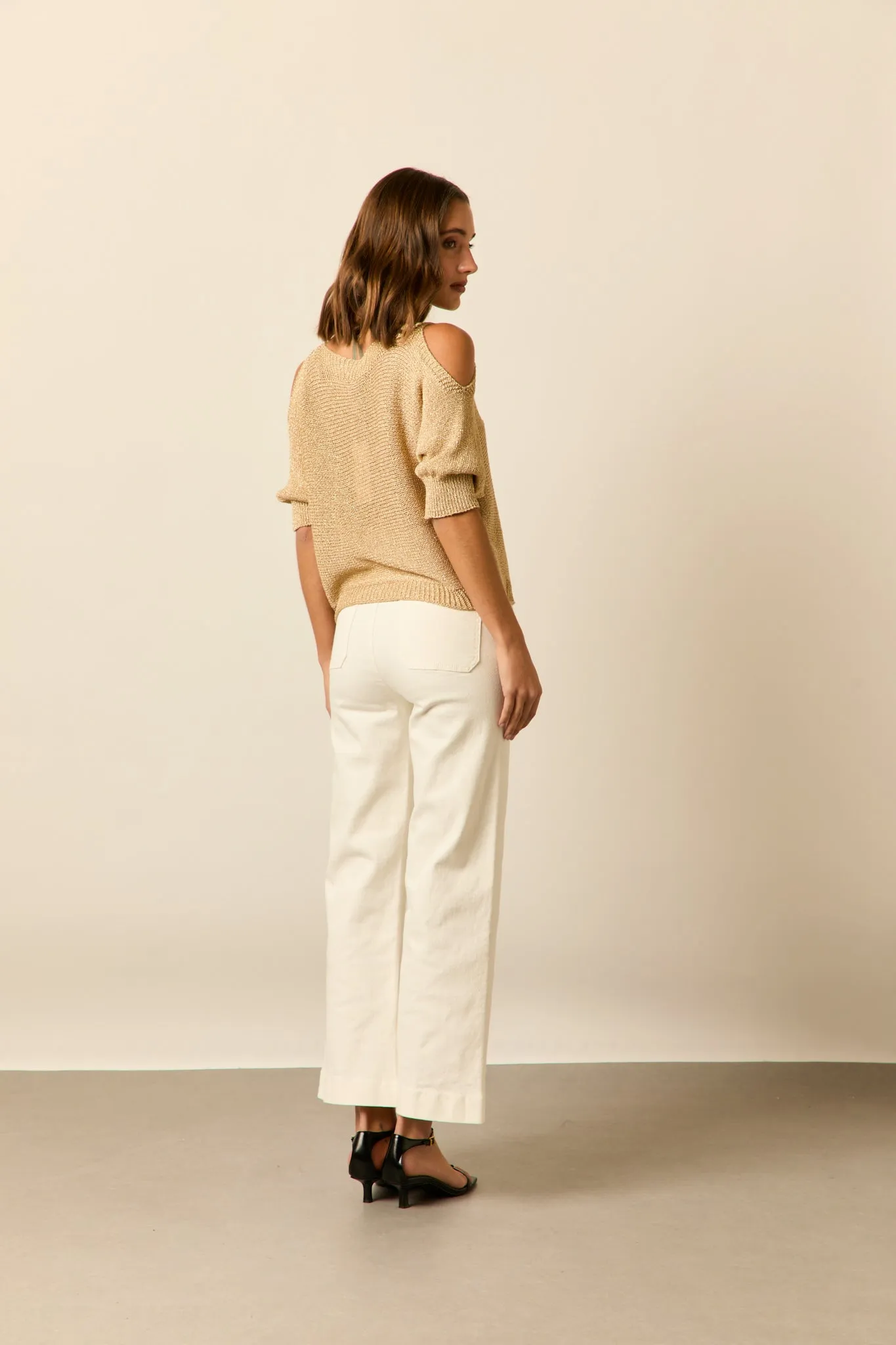 Jeans cropped marine blanco