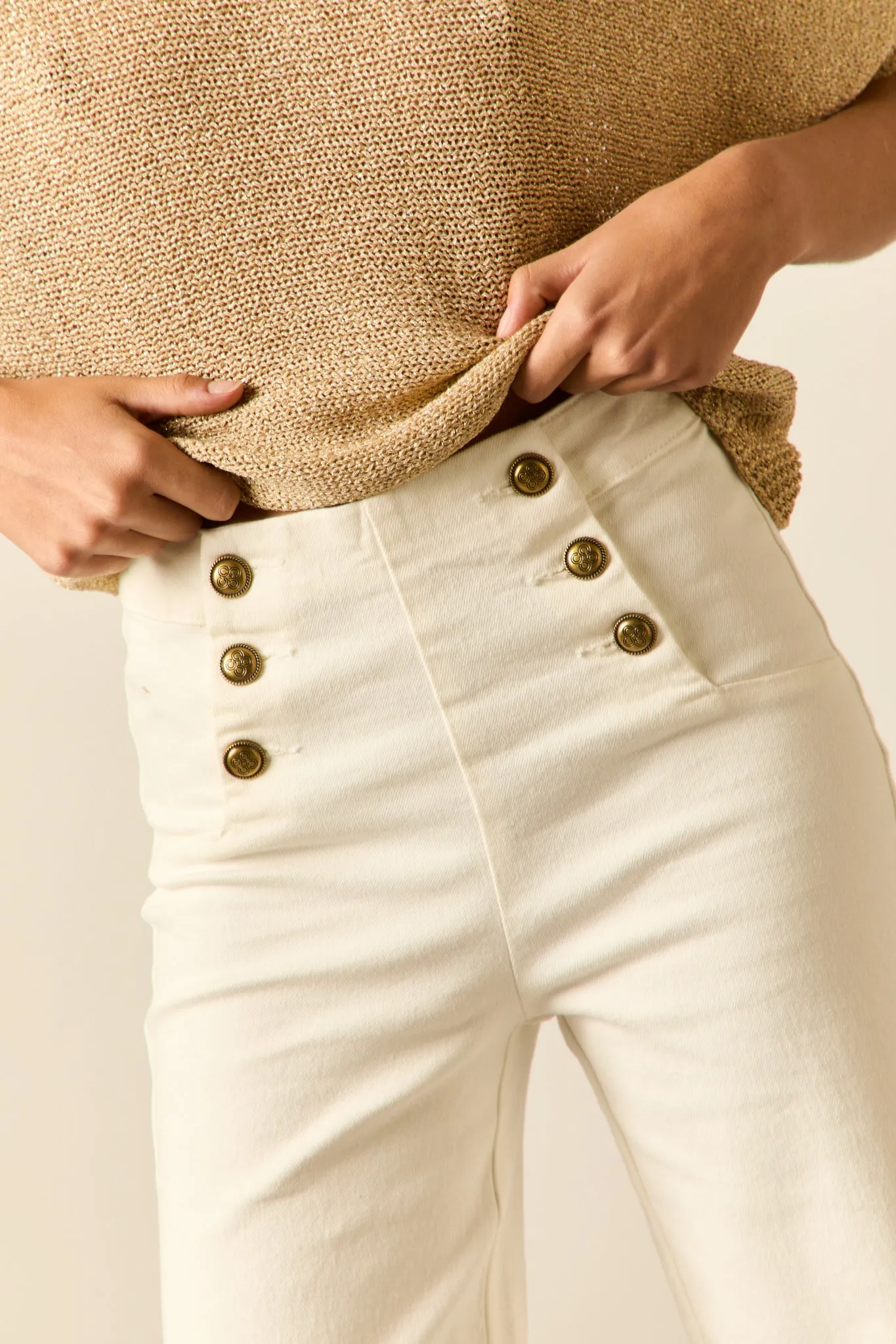 Jeans cropped marine blanco