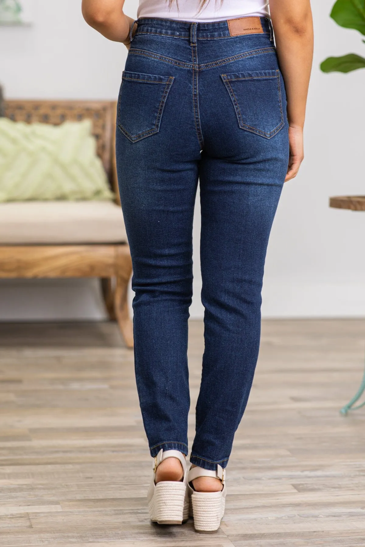 Jesse Dark Wash Cropped Jeans With Whiskering