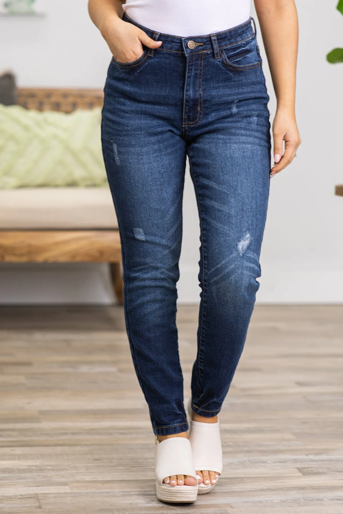Jesse Dark Wash Cropped Jeans With Whiskering
