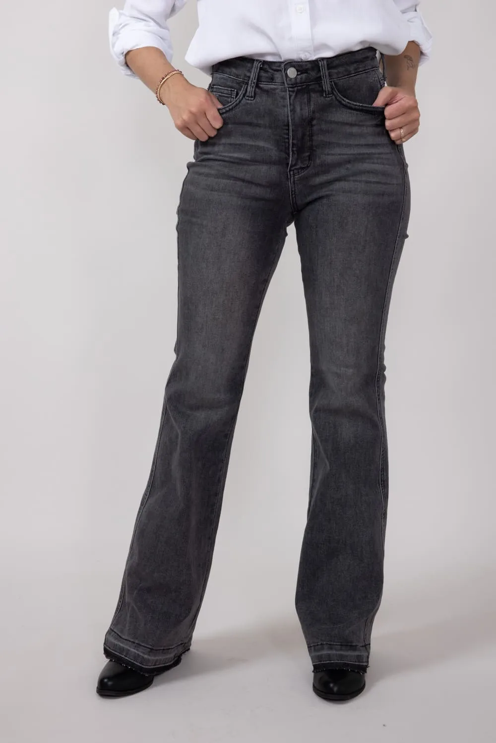 Judy Blue High Rise Contrast Flare Jeans for Women in Grey | 88880REG