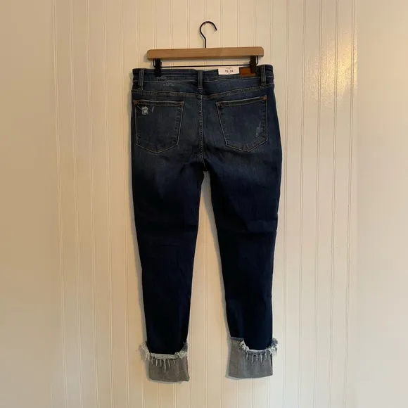 JUDY BLUE Mid Rise Skinny Fit Cuffed Raw Hem Dark Wash Denim Jeans Size 32 NWT