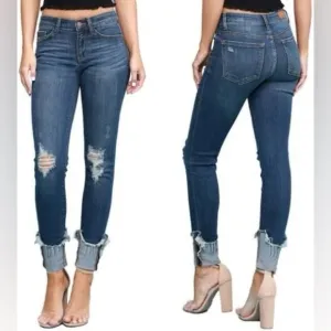 JUDY BLUE Mid Rise Skinny Fit Cuffed Raw Hem Dark Wash Denim Jeans Size 32 NWT