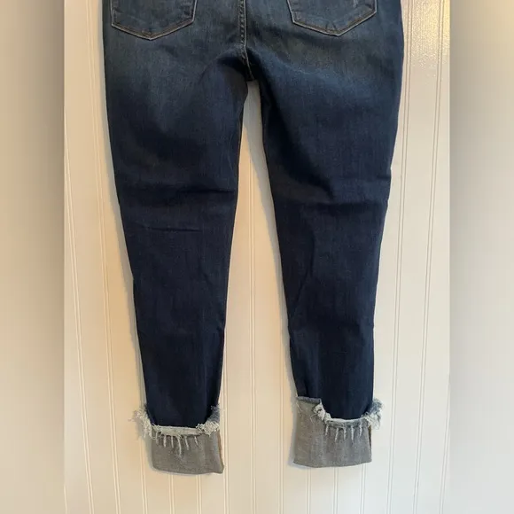 JUDY BLUE Mid Rise Skinny Fit Cuffed Raw Hem Dark Wash Denim Jeans Size 32 NWT