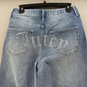 Juicy Couture Jeans Women's 9/29 Blue Lunita Wide Leg Rhinestone Logo Flare NWT