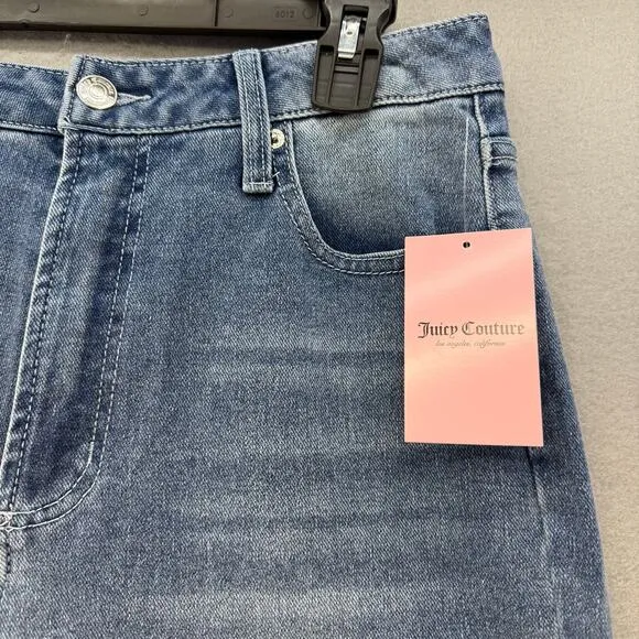 Juicy Couture Jeans Women's 9/29 Blue Lunita Wide Leg Rhinestone Logo Flare NWT