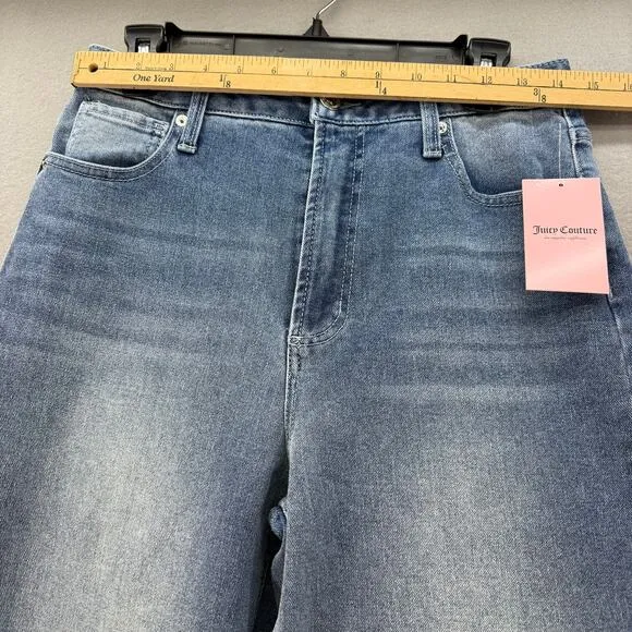 Juicy Couture Jeans Women's 9/29 Blue Lunita Wide Leg Rhinestone Logo Flare NWT