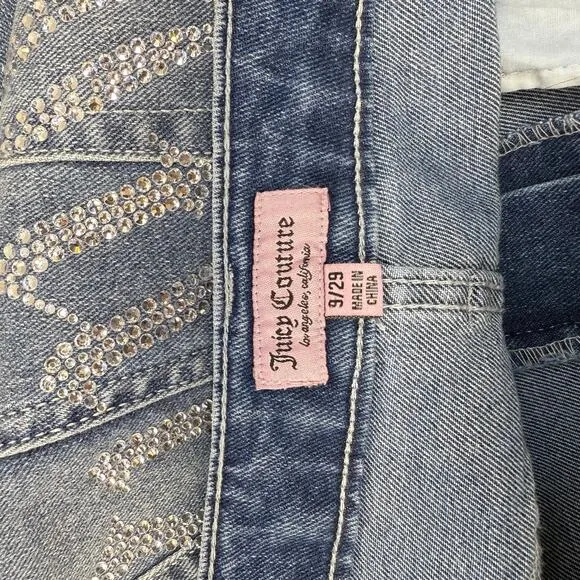 Juicy Couture Jeans Women's 9/29 Blue Lunita Wide Leg Rhinestone Logo Flare NWT