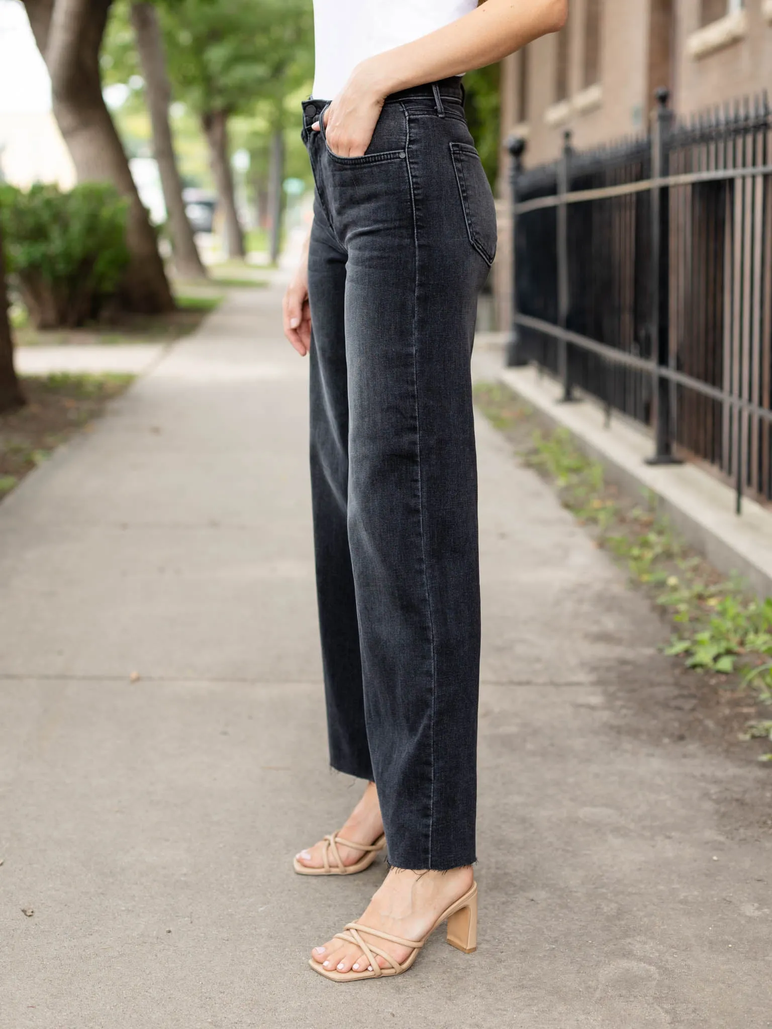 Just Black Washed Grey Slim Palazzo