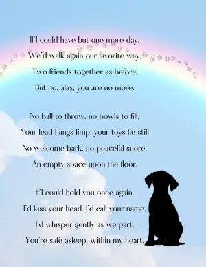 Just One More Day Beloved Dog Memorial - Printable AI Created Hand Crafted One of A Kind - Digital Download Wall Art Cottage Core DIY Gift