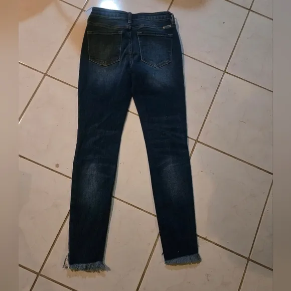 Kancan Skinny Jeans Denim Size 24 Cropped Frayed Cut Out at Ankles Slim Stretch