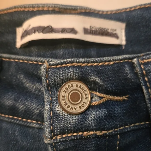 Kancan Skinny Jeans Denim Size 24 Cropped Frayed Cut Out at Ankles Slim Stretch
