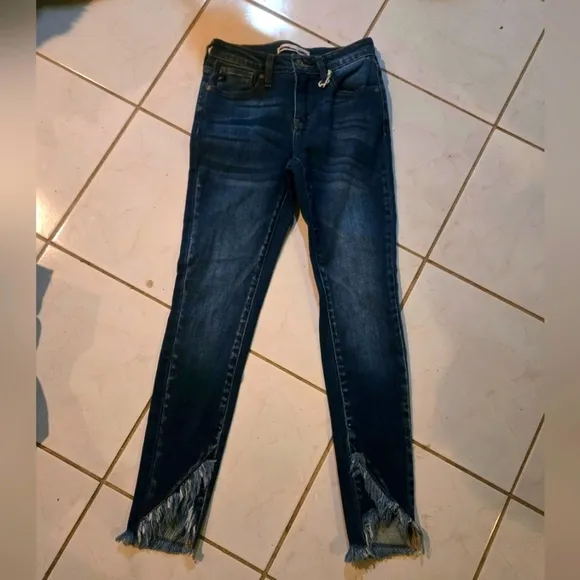Kancan Skinny Jeans Denim Size 24 Cropped Frayed Cut Out at Ankles Slim Stretch