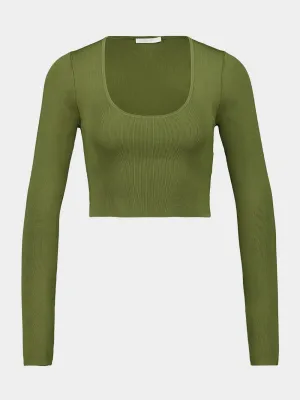Khaki Green Wylie Knit Scoop Cropped Top