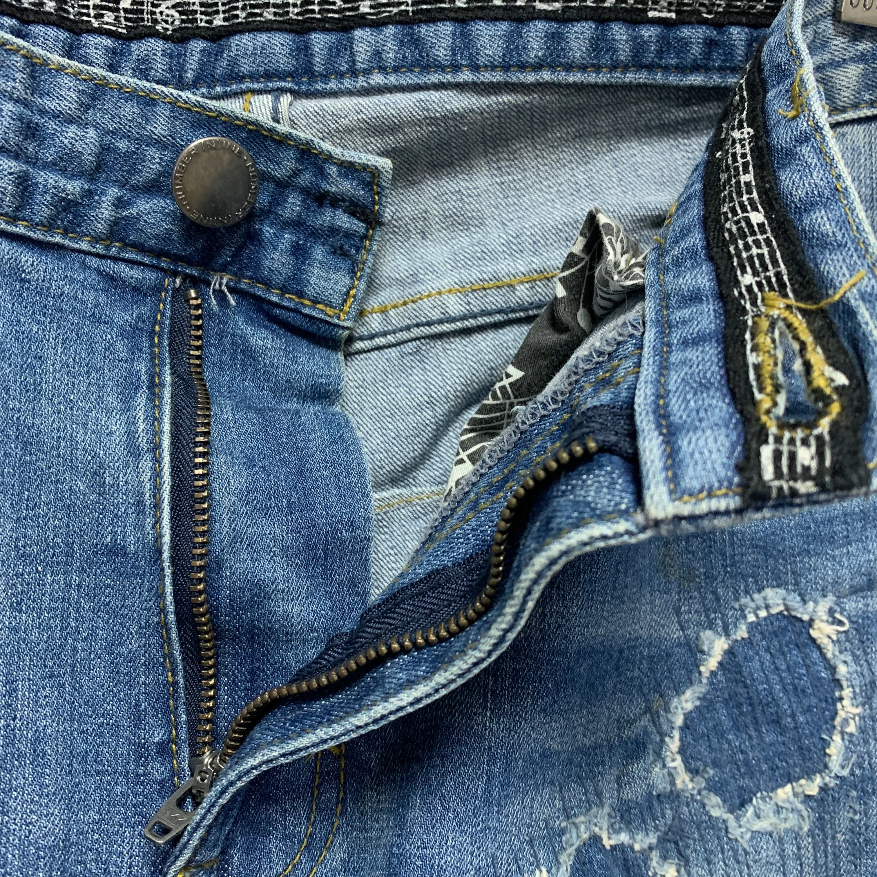 [L] Number Nine Cropped Distressed Denim Jeans Indigo