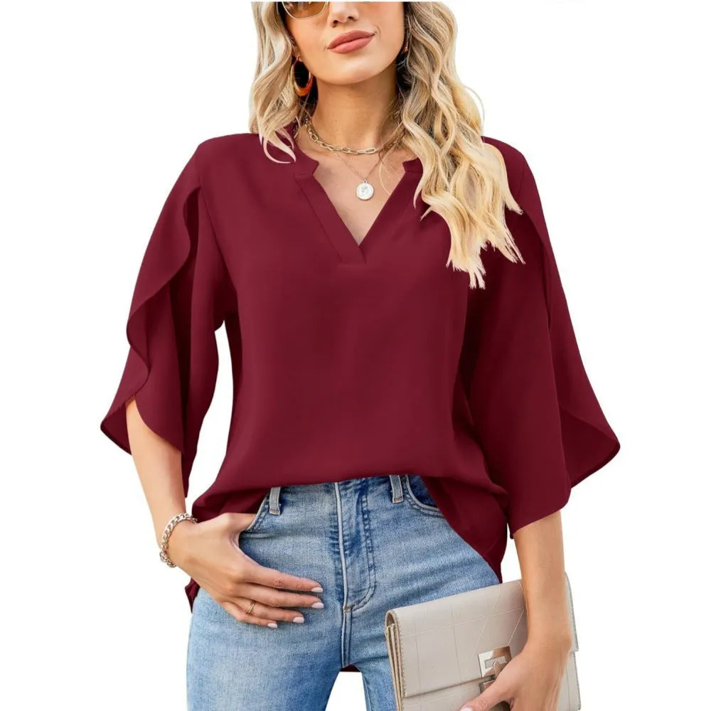 Leni™ - Chic V-Neck Blouse for Effortless Elegance