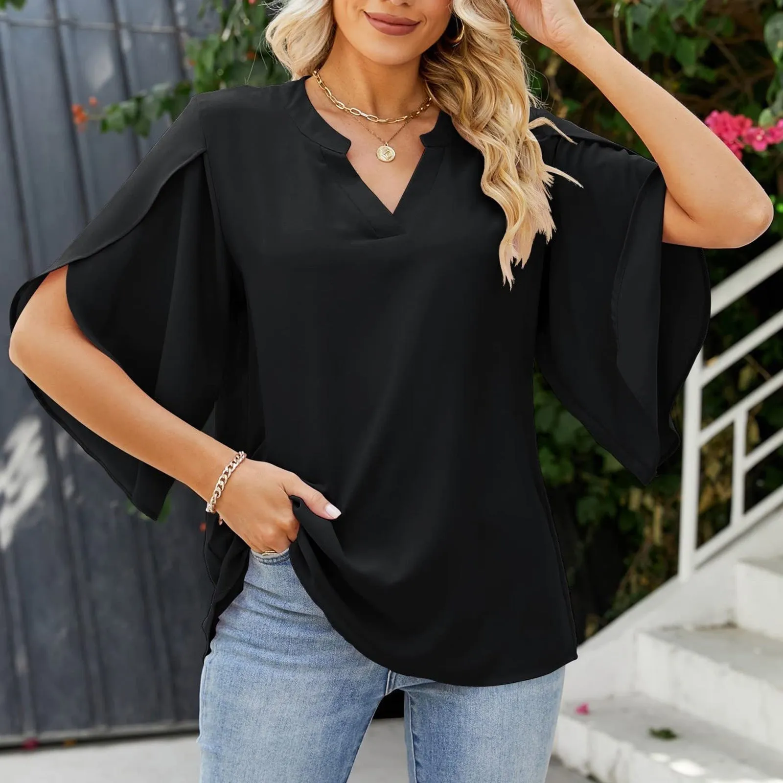 Leni™ - Chic V-Neck Blouse for Effortless Elegance