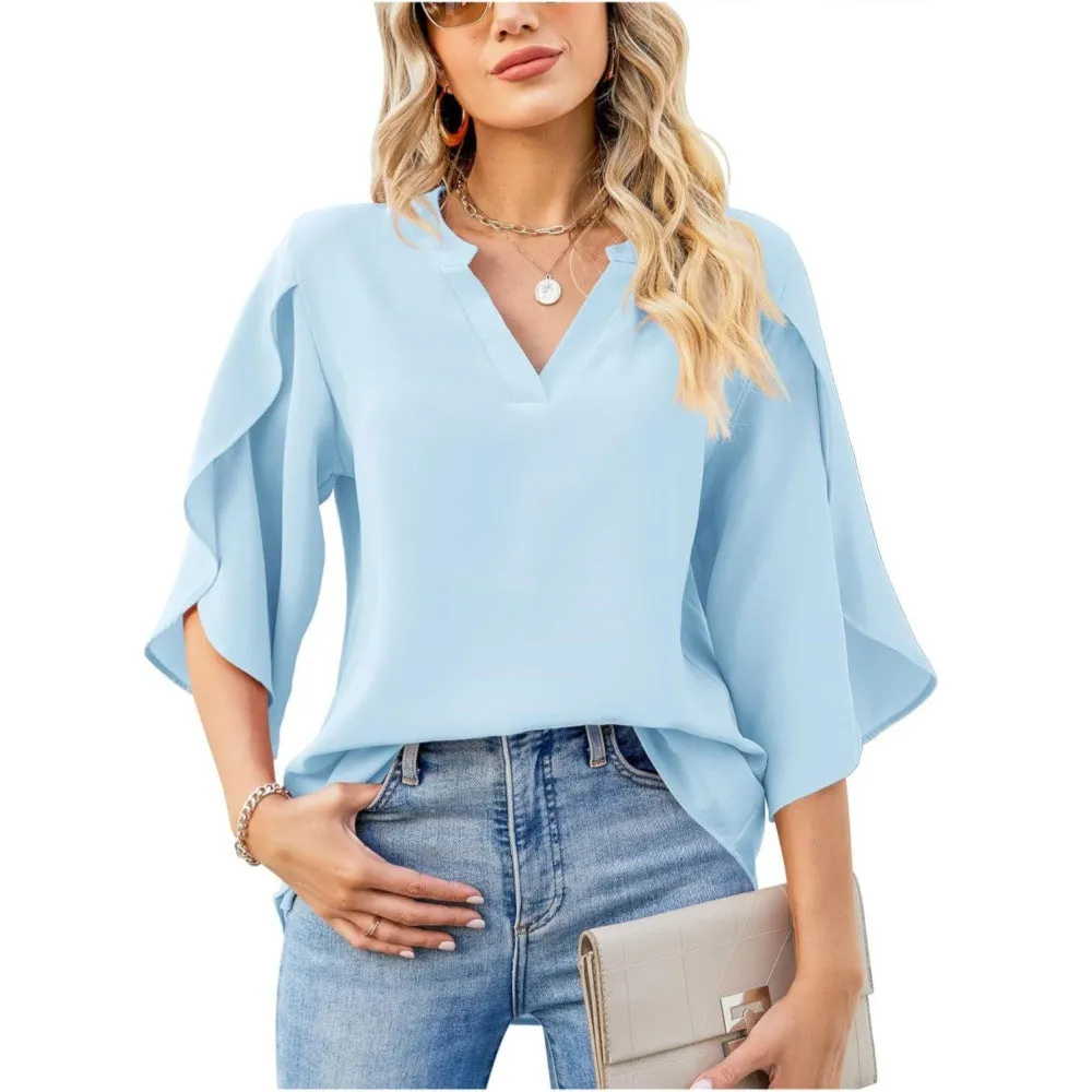 Leni™ - Chic V-Neck Blouse for Effortless Elegance