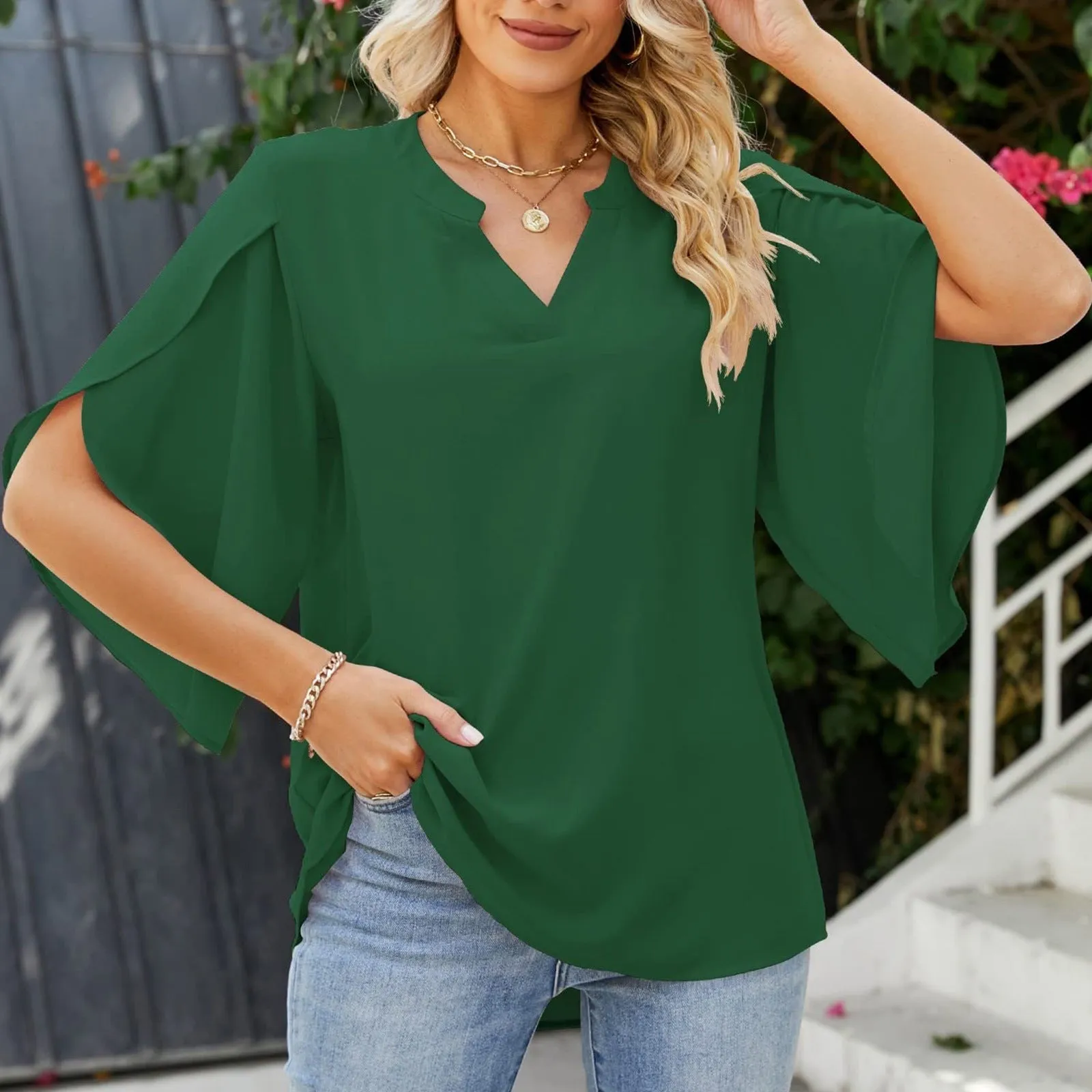 Leni™ - Chic V-Neck Blouse for Effortless Elegance