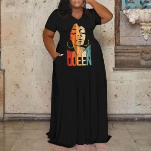 Letter Print Short Sleeve Loose Maxi Dress
