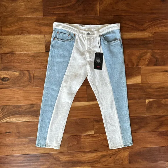 Levi's 501 Two-Tone Mid-Rise Cropped Tapered Button-Fly Jeans size 33
