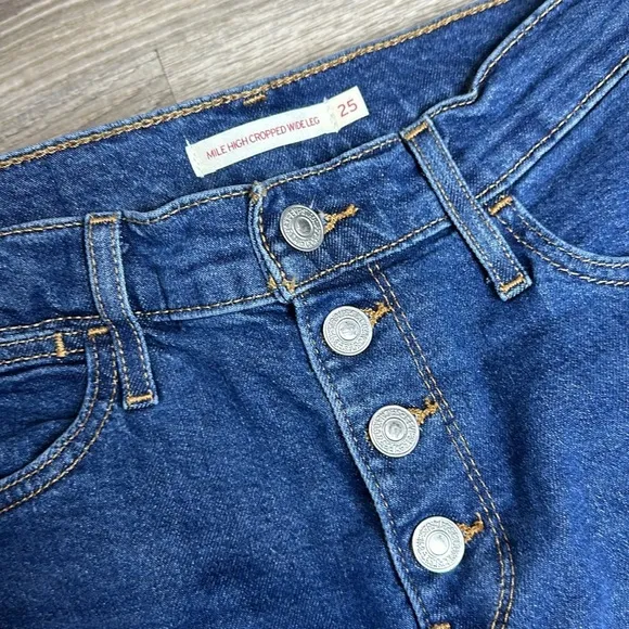 Levi’s Mile High Rise Cropped Wide Leg Jeans Button-Fly Blue Women’s Sz 25