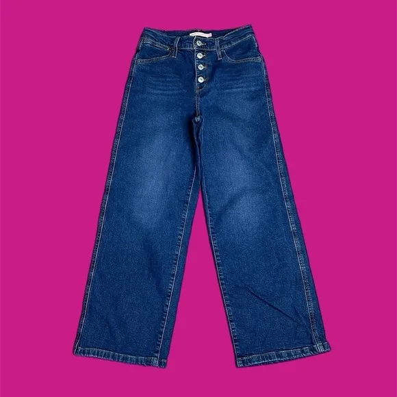 Levi’s Mile High Rise Cropped Wide Leg Jeans Button-Fly Blue Women’s Sz 25