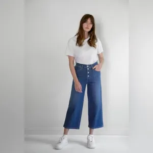 Levi’s Mile High Rise Cropped Wide Leg Jeans Button-Fly Blue Women’s Sz 25