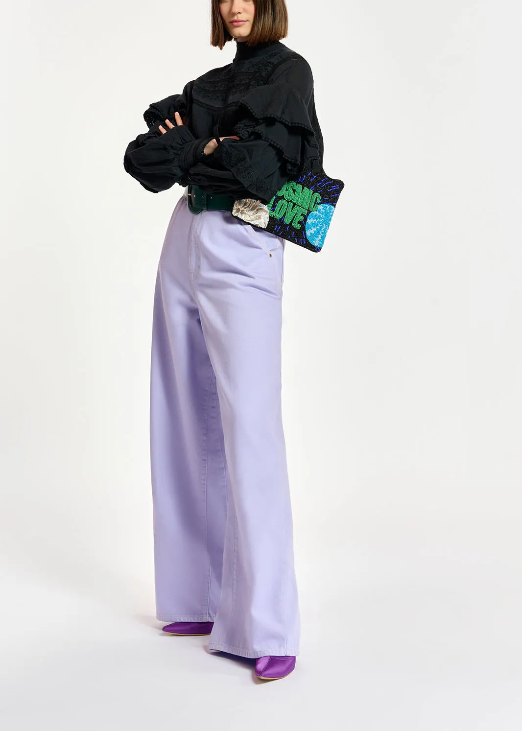 Lilac denim wide-leg jeans