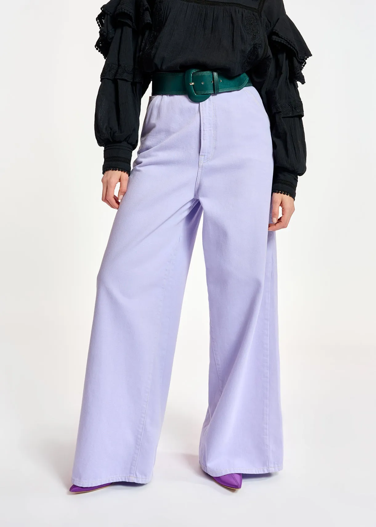 Lilac denim wide-leg jeans