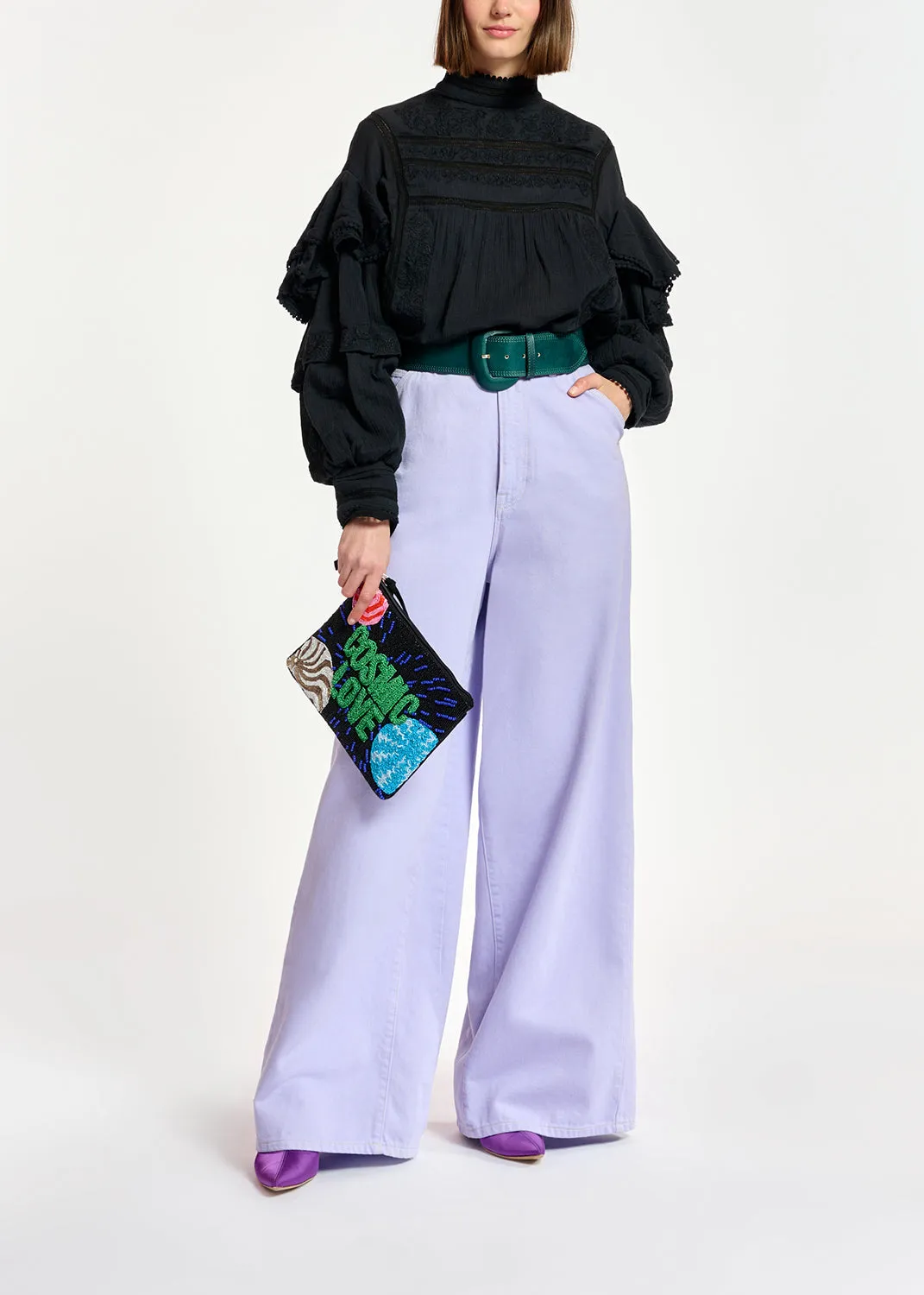 Lilac denim wide-leg jeans