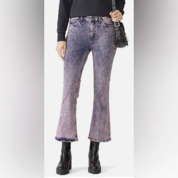 M. I. H. Jeans: Acid Wash High Rise Fluffy Pink Marty Cropped Flare Jeans