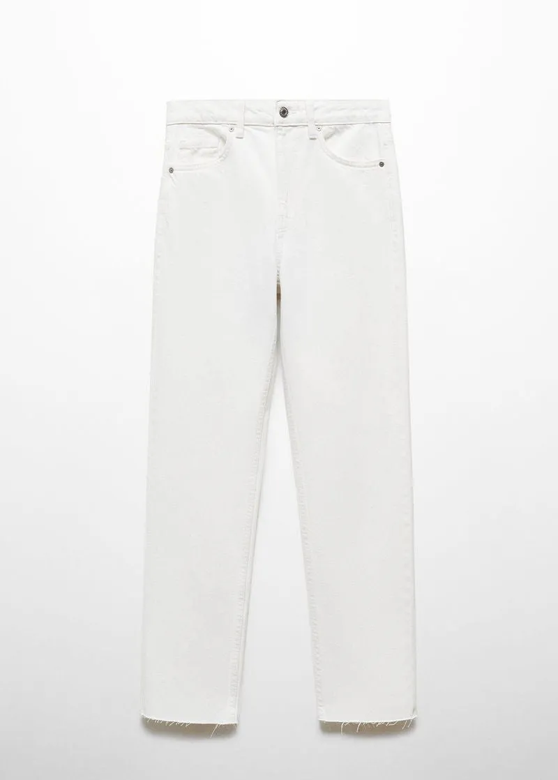 MANGO White Blanca Straight Fit Cropped Jeans UK 10
