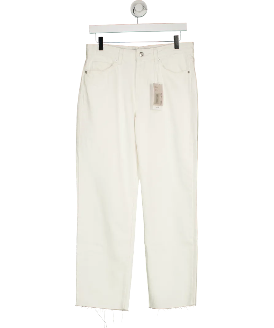MANGO White Blanca Straight Fit Cropped Jeans UK 10