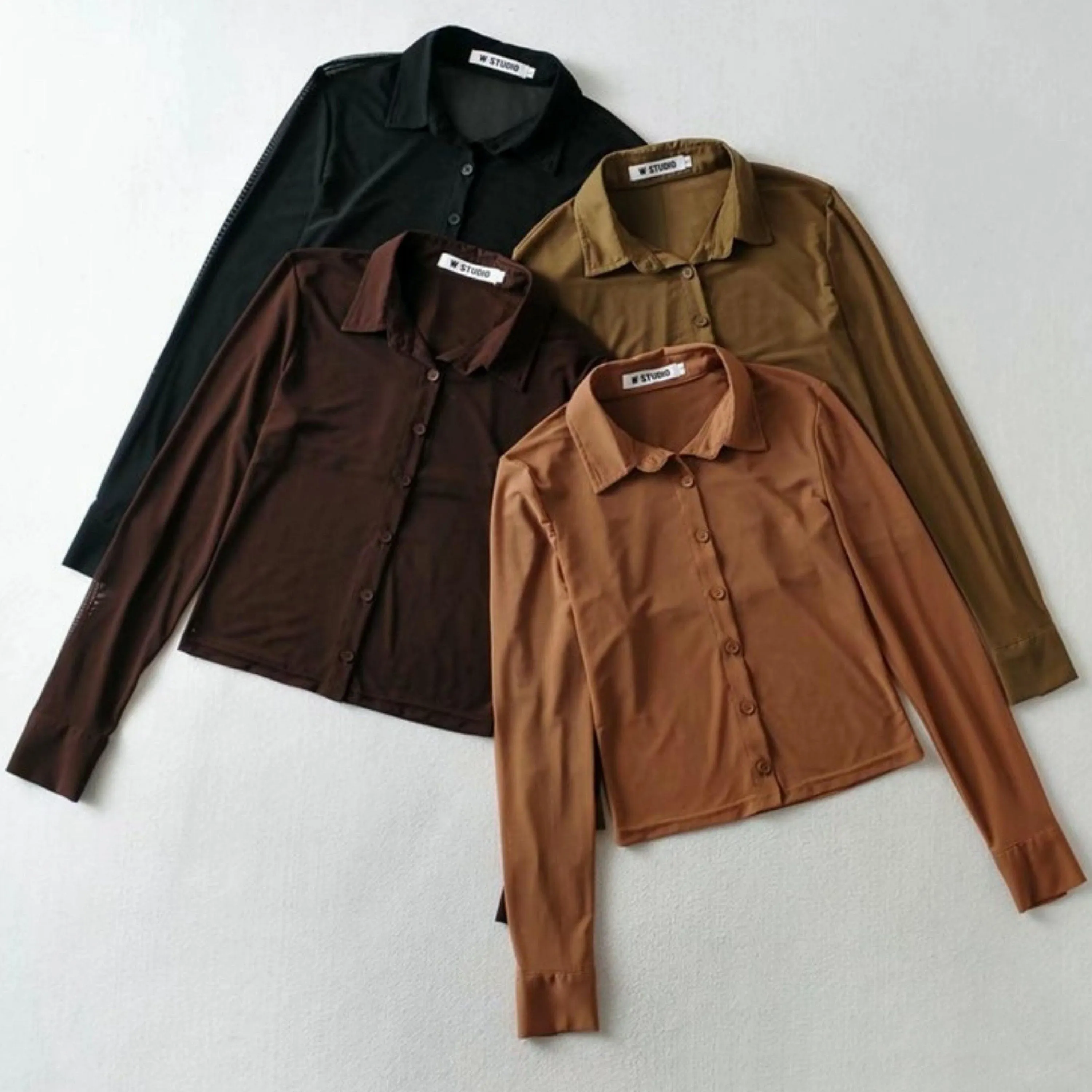 Mesh Collared Crop Shirt