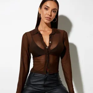 Mesh Collared Crop Shirt
