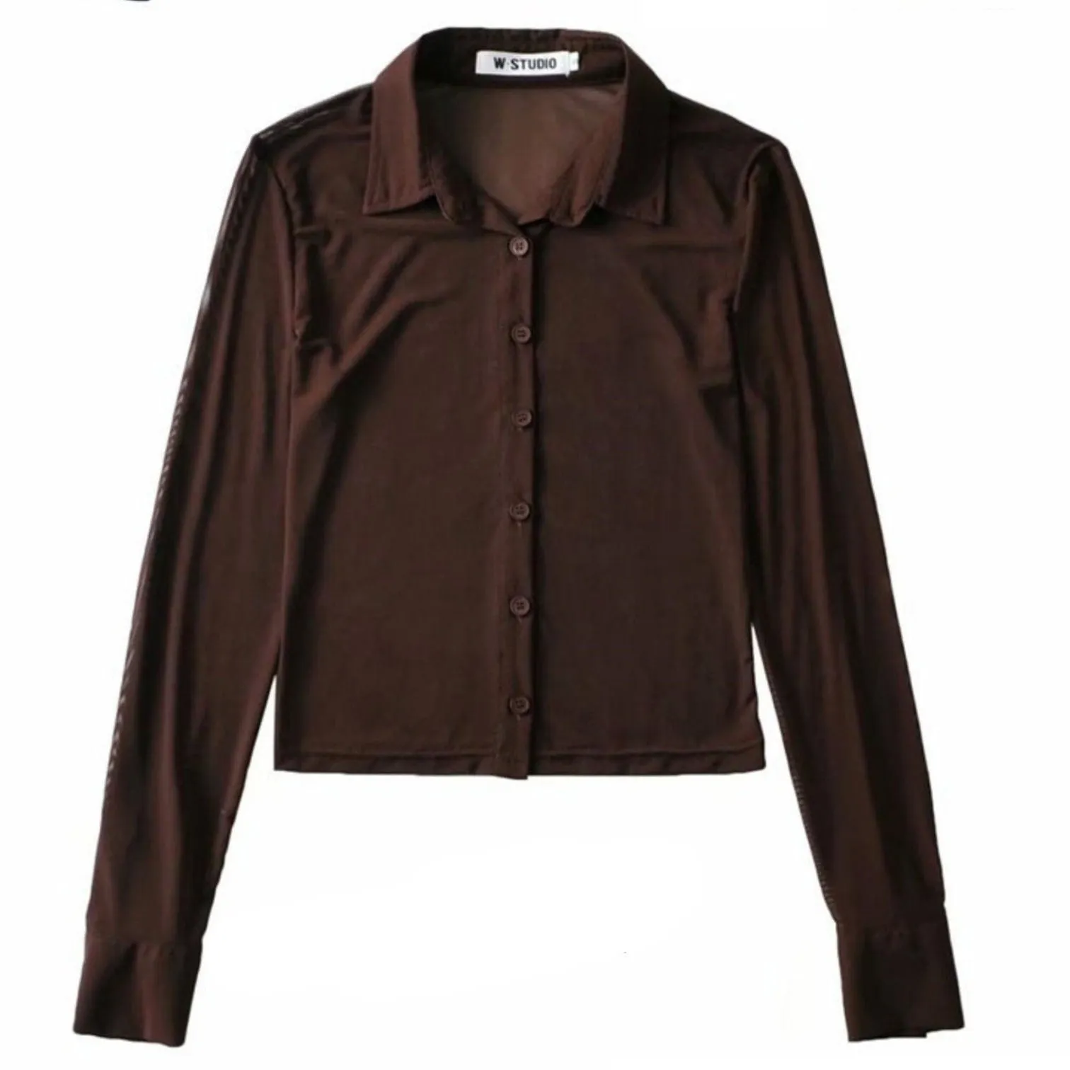 Mesh Collared Crop Shirt